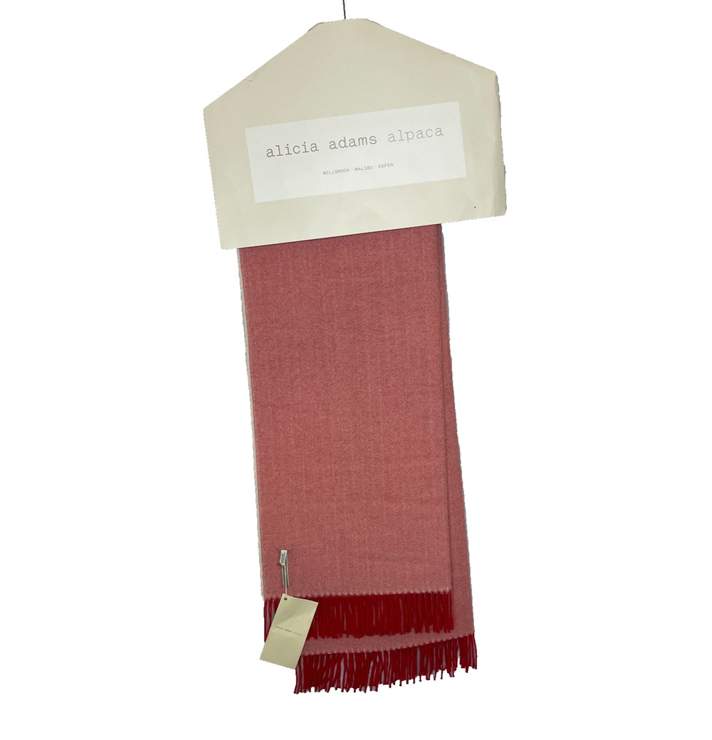 Alicia Adams Alpaca 100% Baby Alpaca Pink Herringbone Tassel Throw Blanket NEW